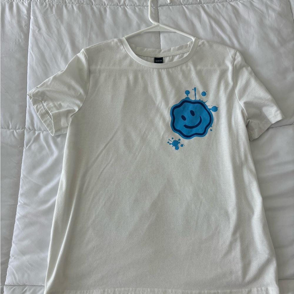 Kids White T-Shirt with Blue Smiley Design